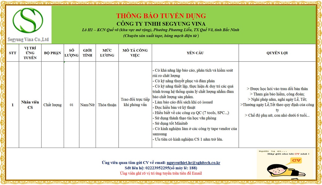 Chi tiết về Công ty TNHH Segyung Vina